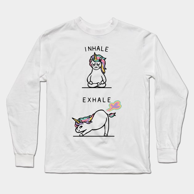 Inhale Exhale Unicorn Long Sleeve T-Shirt by huebucket